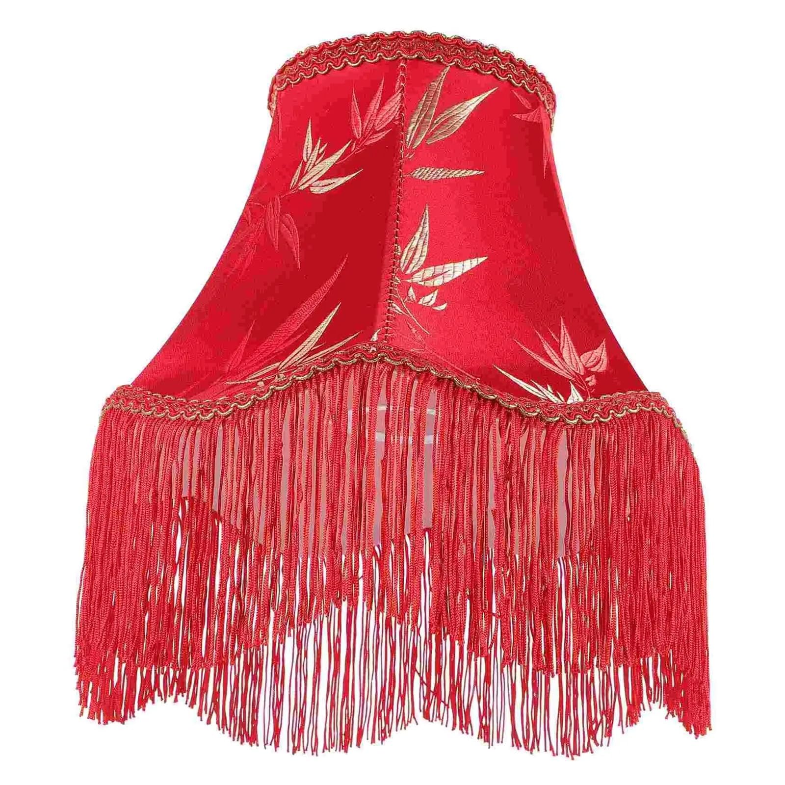 Luysgbxr Red Tassel Lampshade Iron Cloth Lampshades Vintage Tassel Fabric Shade For Table Lamp Light Cover Hotel Lighting Accessories