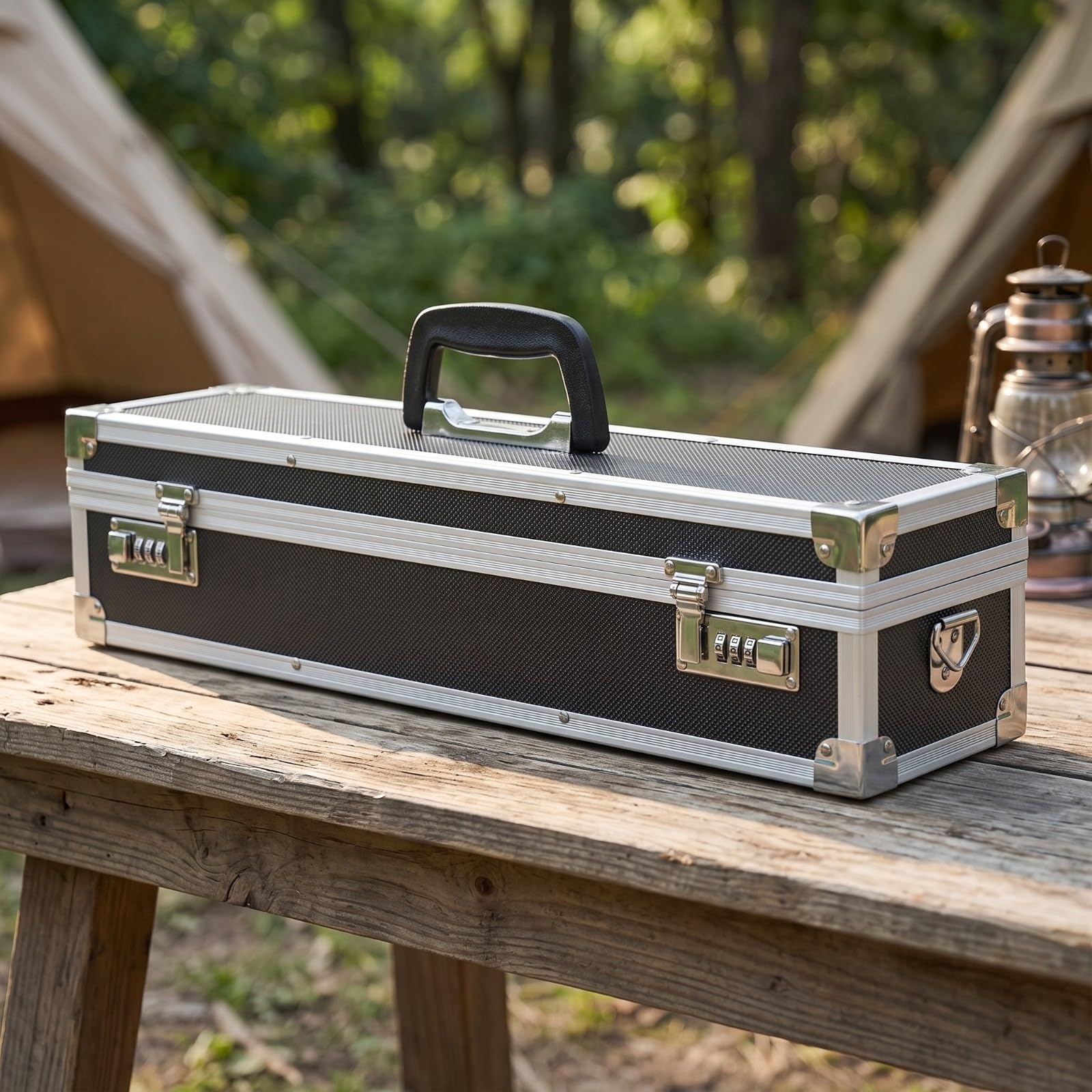 KESOTO Caja Herramientas con Asa Resistente | Portátil, Caja Herramientas Rígida, Seguro, para Camping, Profesionales, Técnicos, Plata Negro