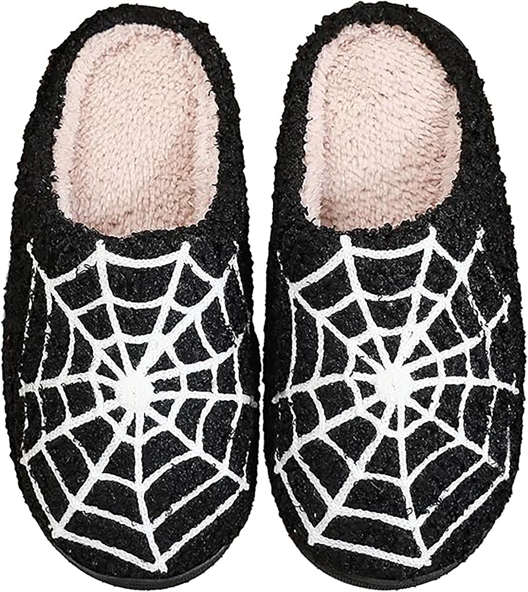 Halloween Slippers for Men Women Fluffy Plush Warm House Slippers with Ghost Pumpkin Bat Design Non-Slip Home Spooky Shoes