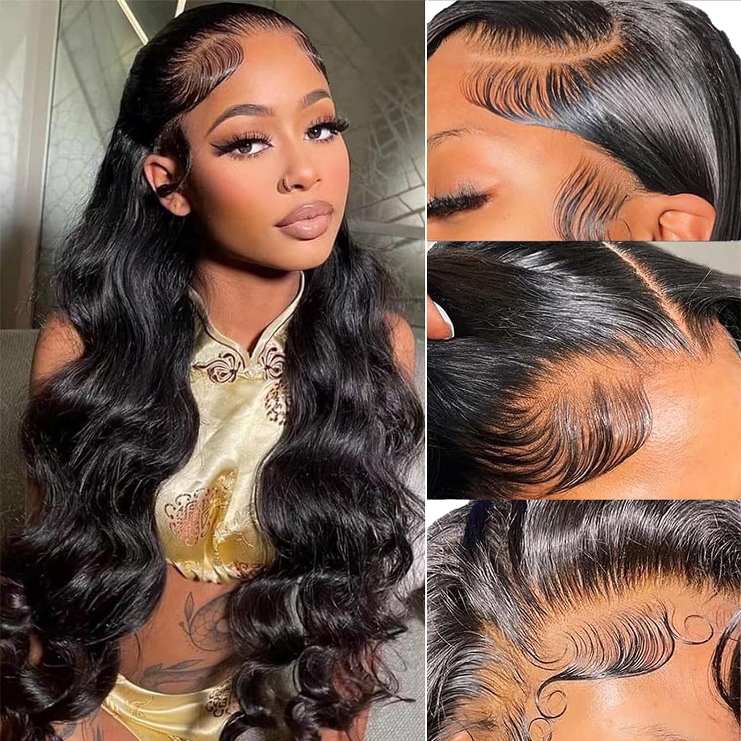 34 Inch Lace Front Wig Human Hair Body Wave Transparent Lace Frontal Wigs for Women 180 Density HD Lace Frontal 13x4 180 Density Glueless Wigs Pre Plucked Wigs with Baby Hair