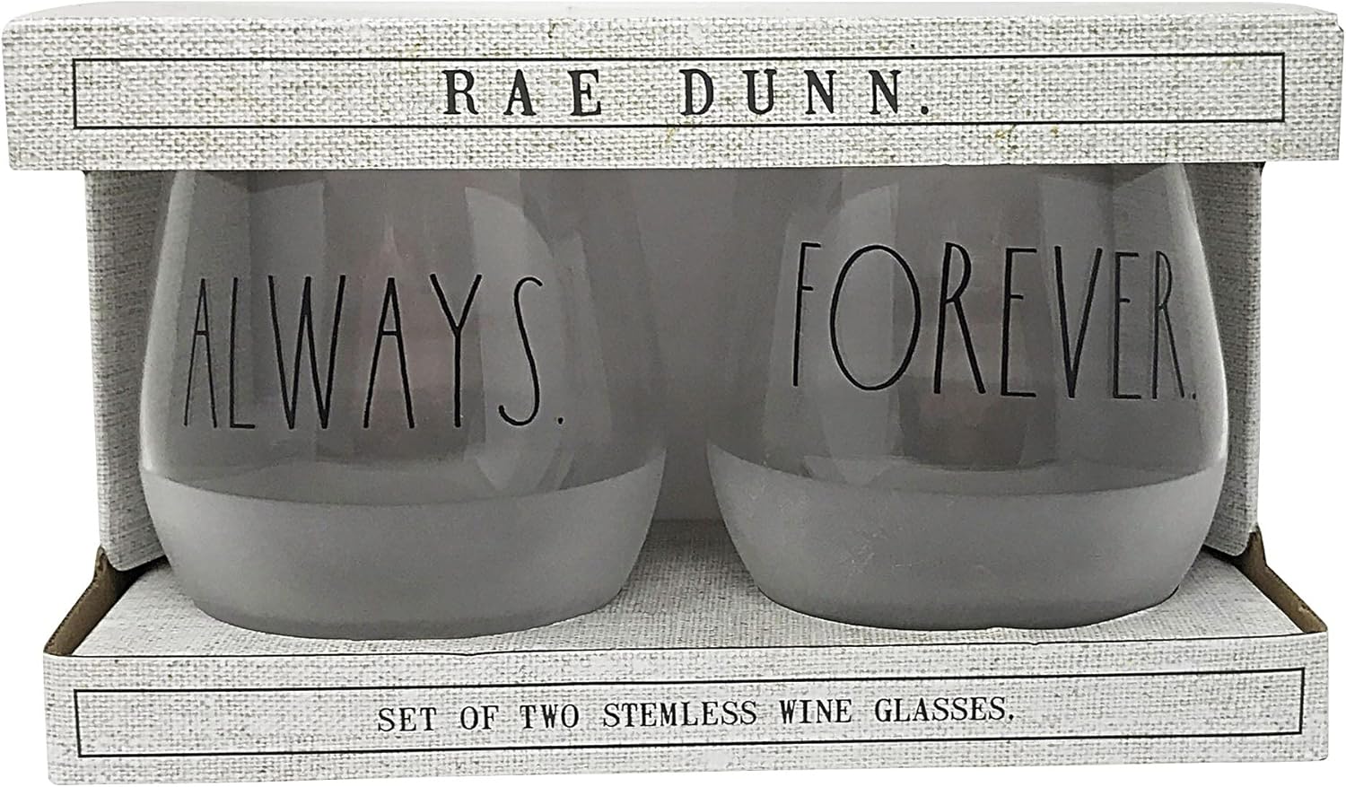 Rae Dunn Set of 2 Stemless Wine Glasses (Always./Forever
