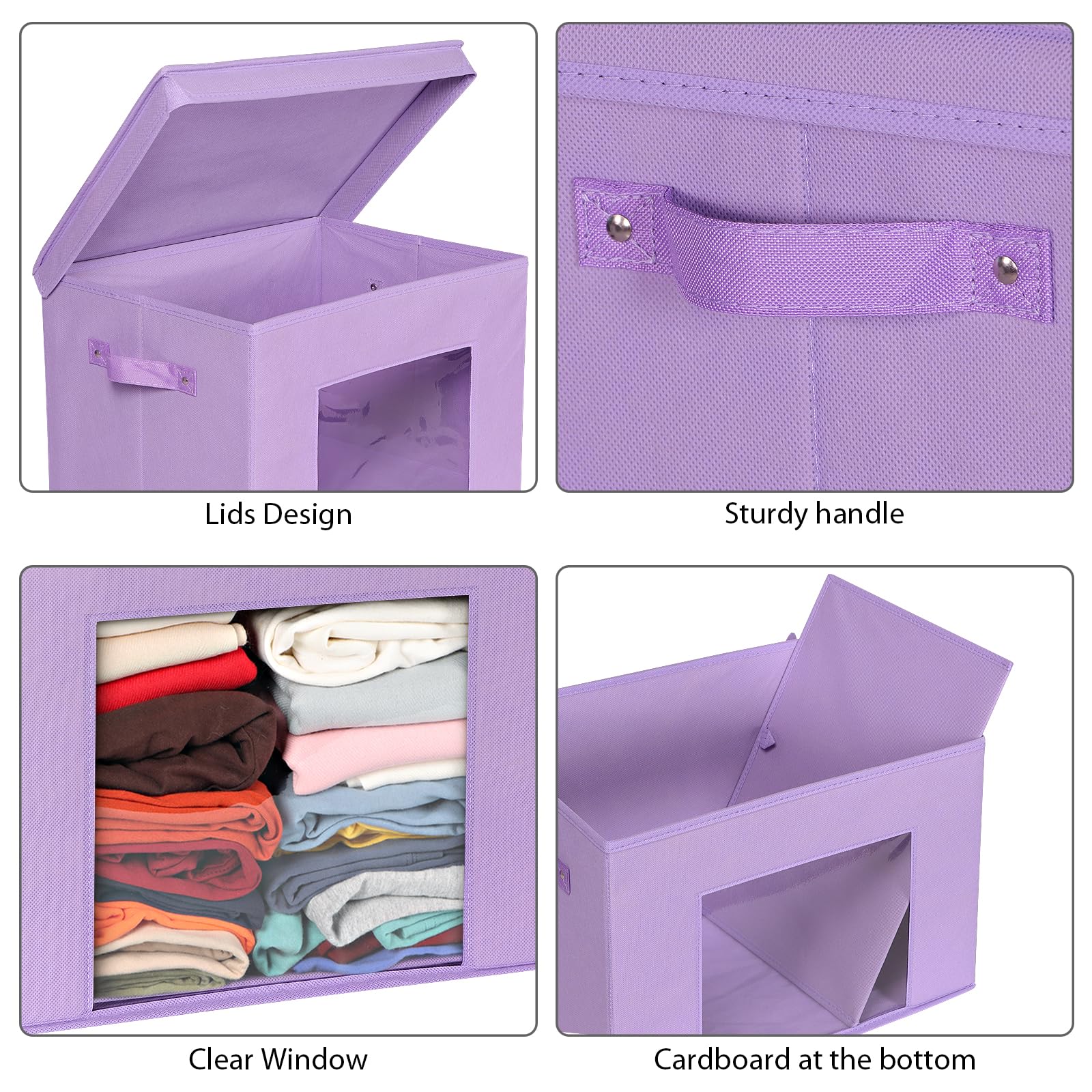 Univivi Cajas de almacenamiento plegables de tela grandes con tapas [4 unidades] cubos de almacenamiento plegables organizadores para el hogar, dormitorio, armario (morado, 17 x 12 x 12 pulgadas)