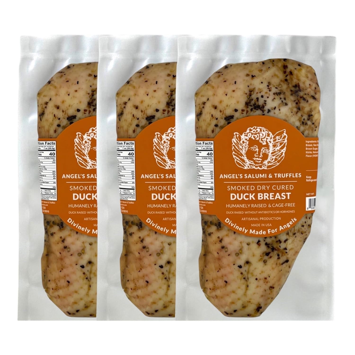 Angel's Salumi Smoked Dry-Cured Duck Breast Prosciutto - 10.5-12oz Pack of 3 | Humanely Raised, Antibiotic-Free Gourmet Charcuterie