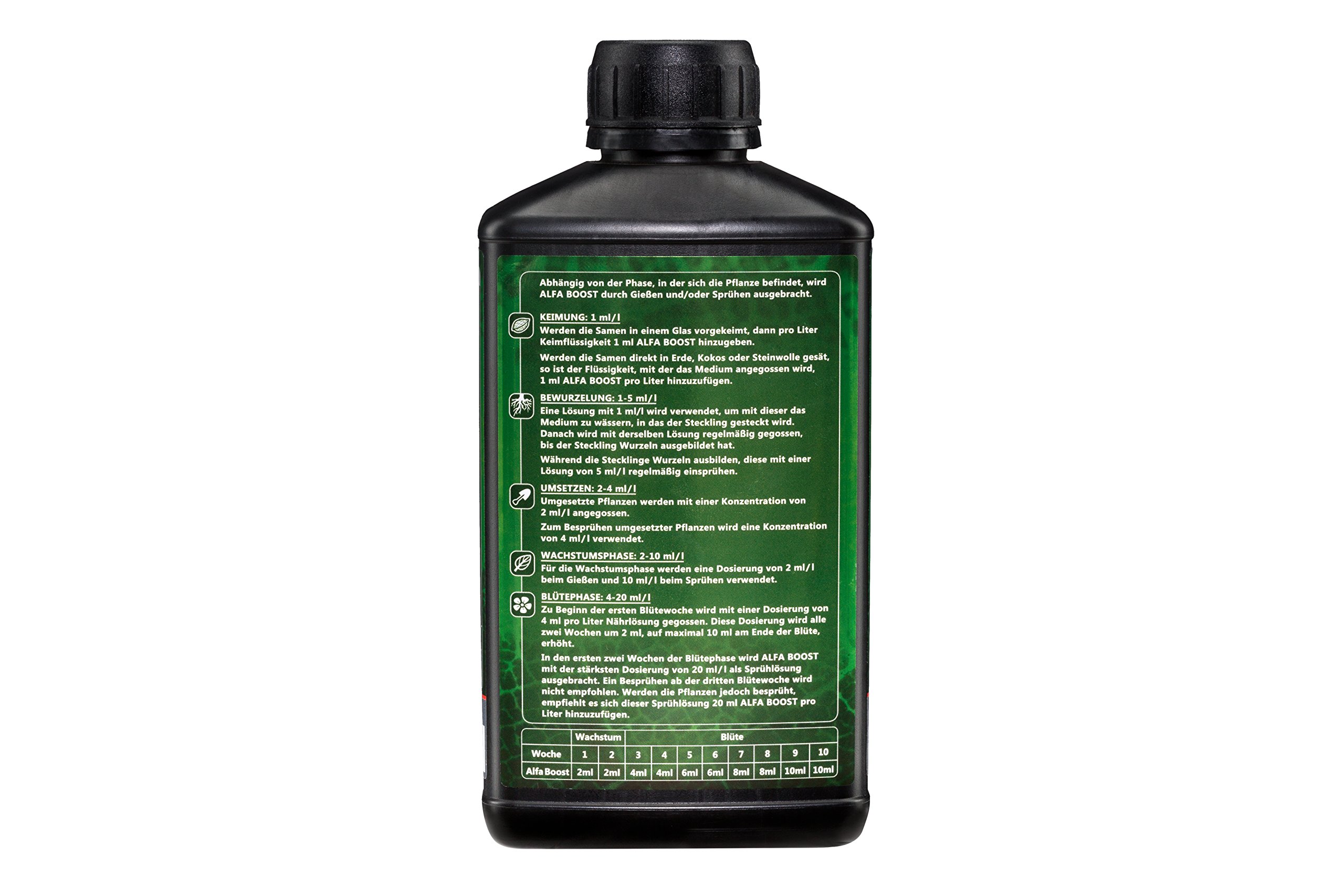 ALFA Boost All-IN-ONE - Booster per piante con triacontanolo, 0,5 litri, per fioritura, crescita e radicamento, aumenta la resa. Biocertificato.