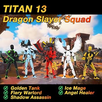 Titan 13 Action Figure Assembly Completed, 5-PACK 3D Printed T Dummy 13 | T Dummy Lucky 13 Action Figure Articulated, Gift for boys Desktop Decorations,muneco de accion (Multicolored)