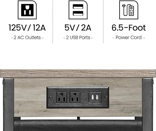 Miniatura 5 de TUTOTAK Mesa auxiliar en forma de C con estación de carga, mesa auxiliar con 2 puertos USB y tomacorrientes, mesa de aperitivos en forma de C con