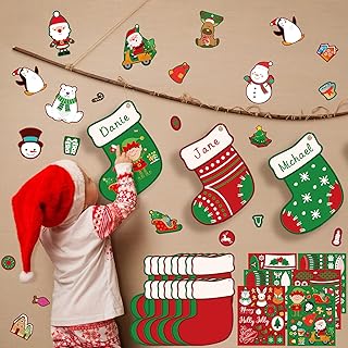 7 x 8 Inch Large 24 Pcs Christmas Cutouts and 12 Pcs Stickers for Kids Christmas Stockings Crafts DIY Xmas Stocking Cutouts Mini Christmas Stocking Paper Cuts for Classroom Bulletin Board Supplies