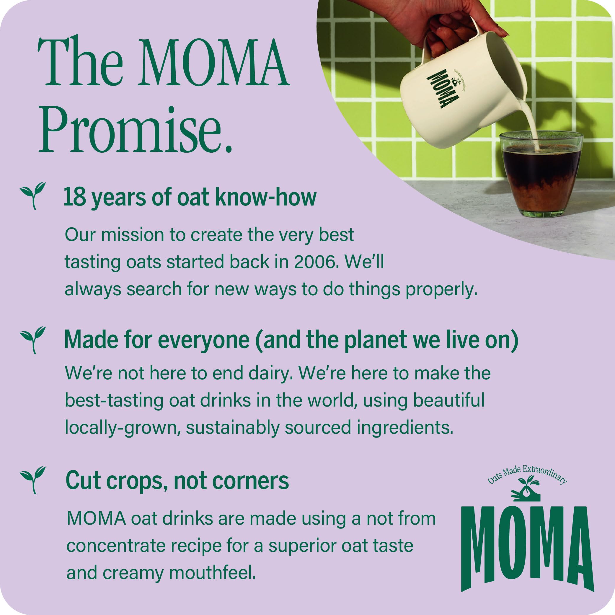 MOMA Barista Edition Lait d'avoine | 6 x 1 L | 100% végétal végétalien | Fabriqué avec toute l'avoine pour ajouter des fibres et une saveur délicieuse | Sans sucre ajouté | Boisson d'avoine