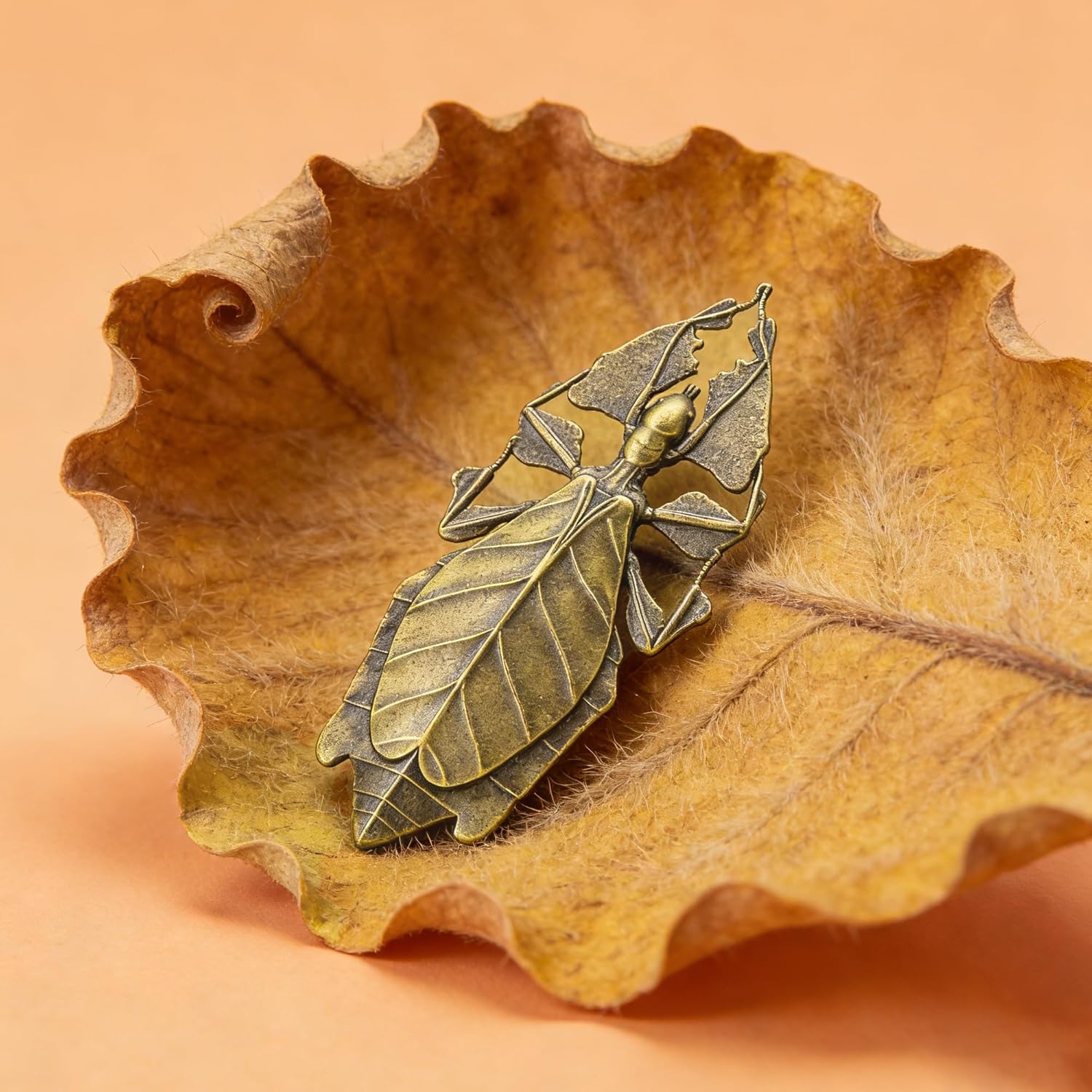 Vintage Brass Leaf Insect Lady Brooch Pin, Nature Themed Handcrafted Unisex Antique Lapel Pin for Men Women Jacket Coats Dresses Bag Accessory - Image 6