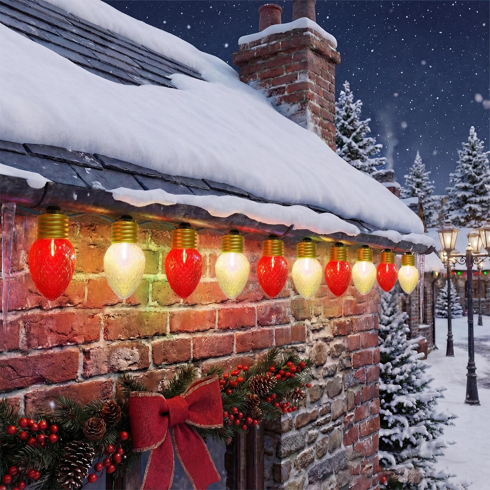 Konictom Jumbo Christmas Lights Outdoor - 16ft Multicolor LED Red