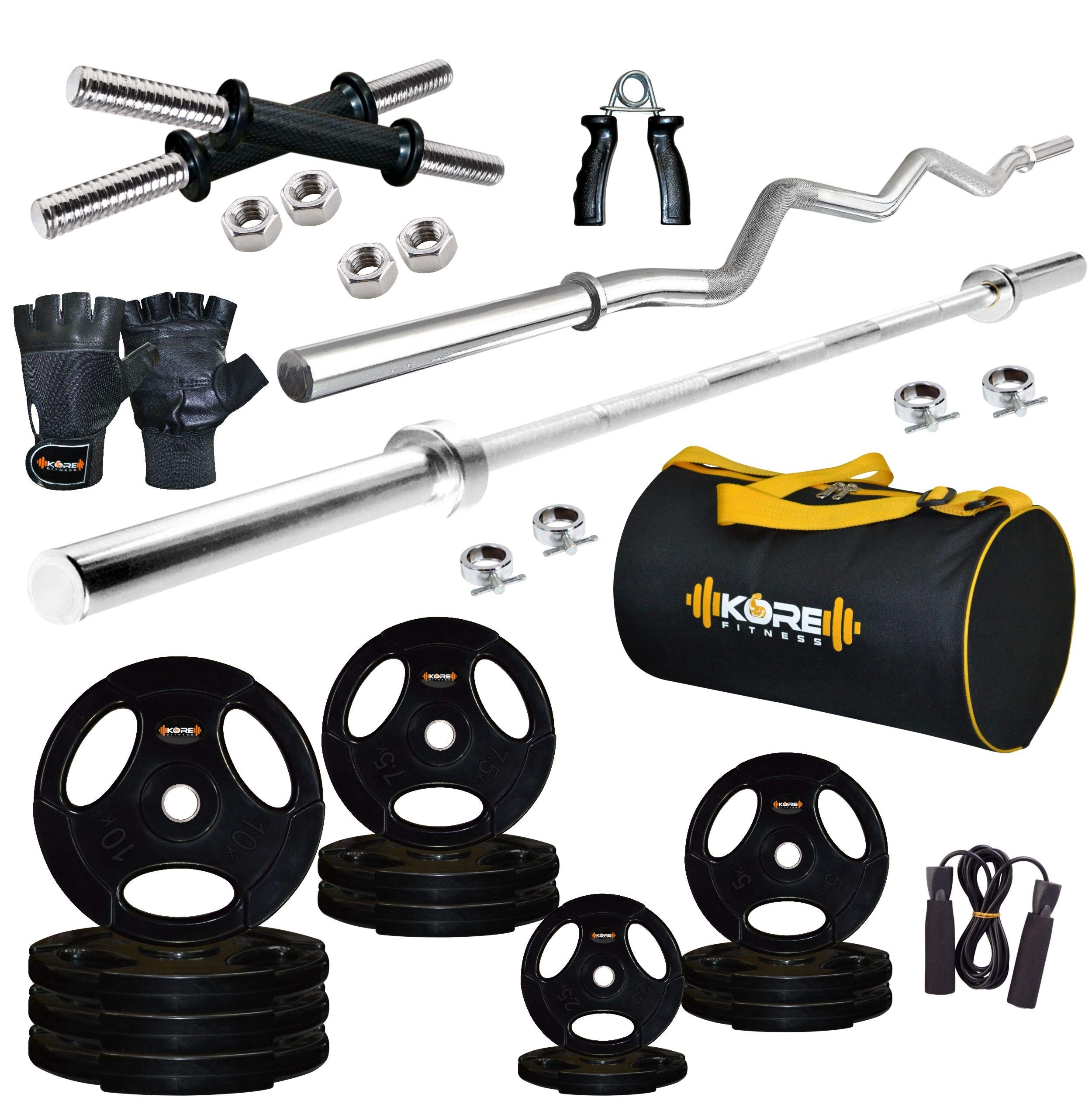 Kore K-PRO-10KGCOMBO2-SL Professional 10 KG Combo 2 Home Gym Set with Metal Integrated Rubber Plates, (Black)-image-12
