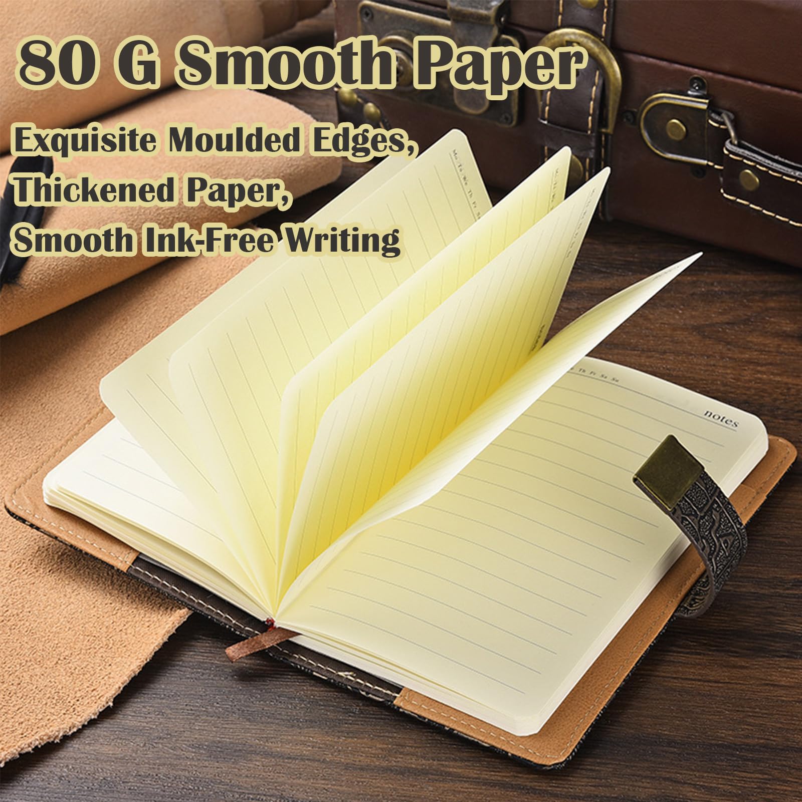 LIMEQKI Notebook Leather With Lock, A5 Retro Vintage Adult Diary With Code - Image 4