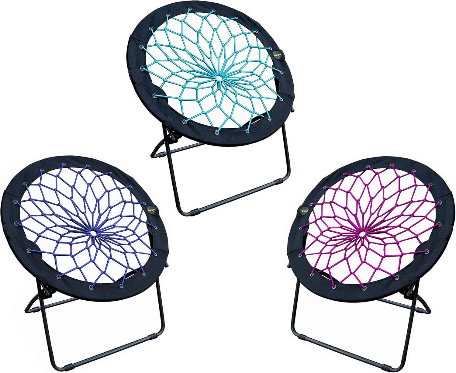 Zenithen Foldable Portable Limited Folding Bungee Dish Chairs, Perfect for Dorm Rooms, Bed Rooms, Camping, Gaming and Lounging, Teal, Plum, Indigo (Pack of 3)