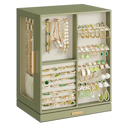 SONGMICS Jewelry Box 360° Rotating, Jewelry Storage Case with 5 Drawers, Jewelry Organizer, Glass Window, Spacious, Vertical Jewelry Storage, Open Design, Great Gift, Laurel Green UJBC170C02 - Laurel Green - 5 Drawers (6.3"D x 8.7"W x 11.2"H)