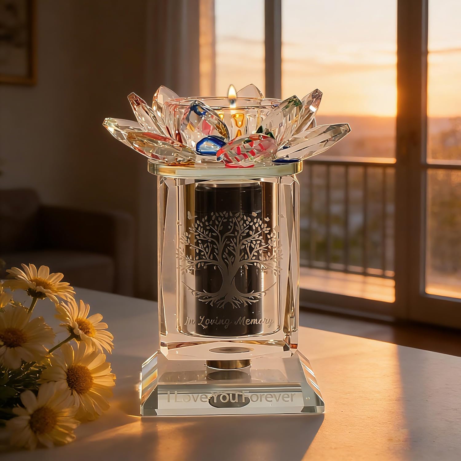 Small Urns for Human,Cremation Keepsake Photo Urn Unique Rotatable Crystal Mini Urns for Ashes Keepsake Decorative Engraving Tree of Life Pattern Urn Remember Your Love One Lost