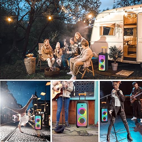 Miniatura 7 de Máquina de karaoke con 2 micrófonos inalámbricos, gran altavoz Bluetooth para fiestas con 500 W de potencia máxima para adultos, sistema PA con