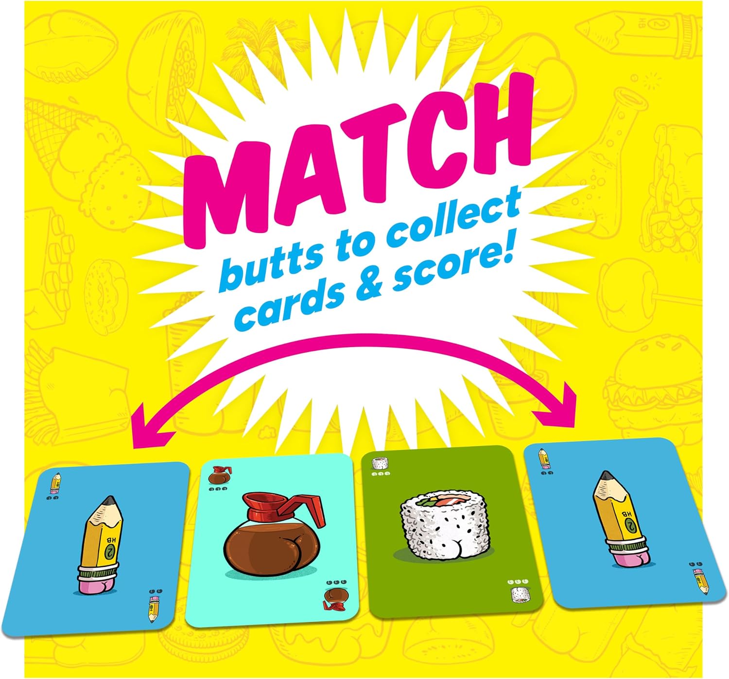 Gamewright Butts On Things Card Game, Fast Funny Family Card Game, 10 Minute Playtime, 2-4 Players, Ages 8+, Silly Butt Art Matching Game for Kids and Adults