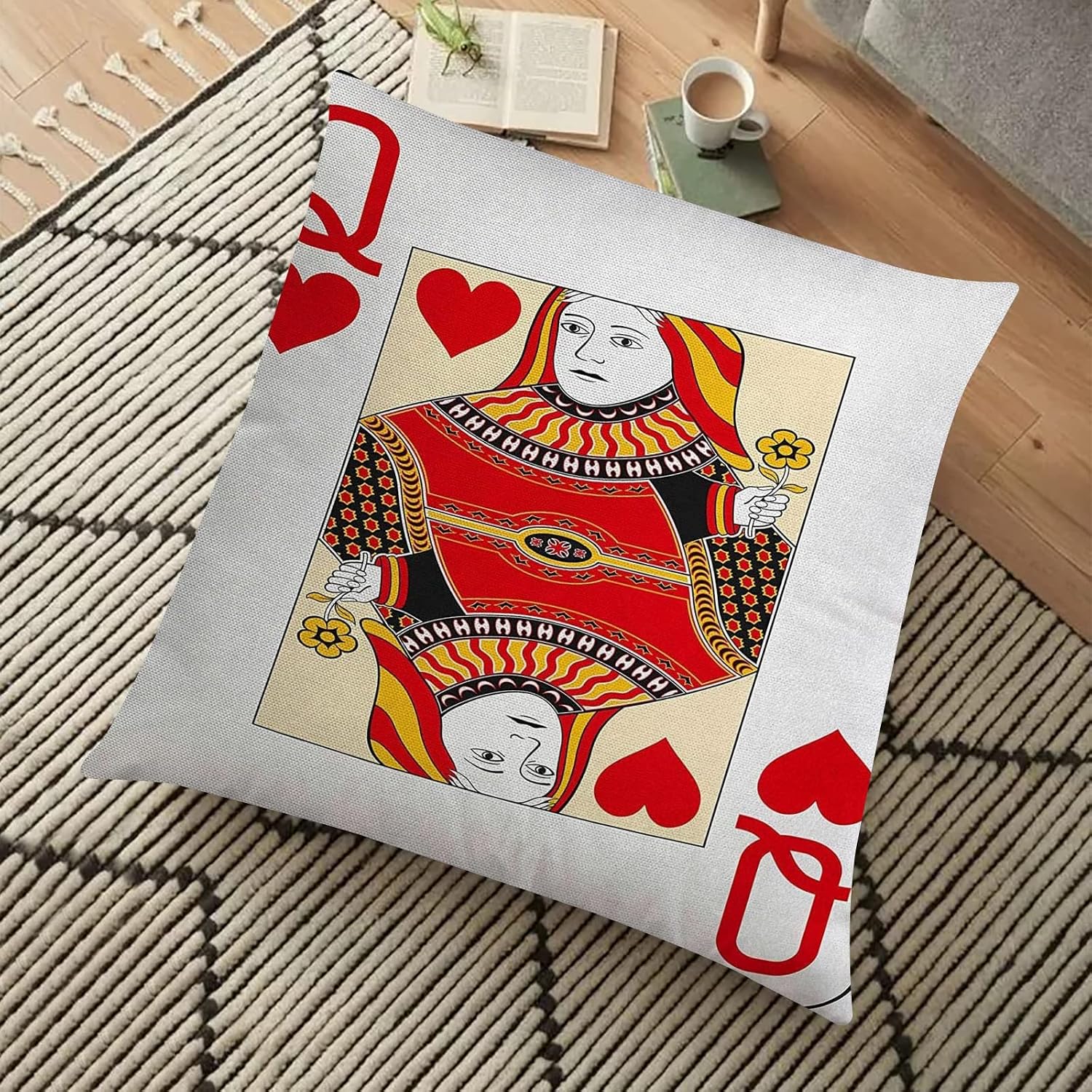 SPXUBZ Queen of Hearts Playing Card Casino Design Gambling Game Poker Blackjack Pillow Cover Decorative Home Decor Nice Gift Indoor Pillowcase Size: 16x16 Inch(Two Sides) image 3