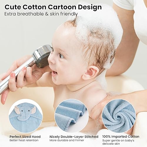 Miniatura 2 de Softan Paquete de 2 toallas con capucha para bebé, toallas de baño de algodón suave de primera calidad con capucha, extragruesas y súper