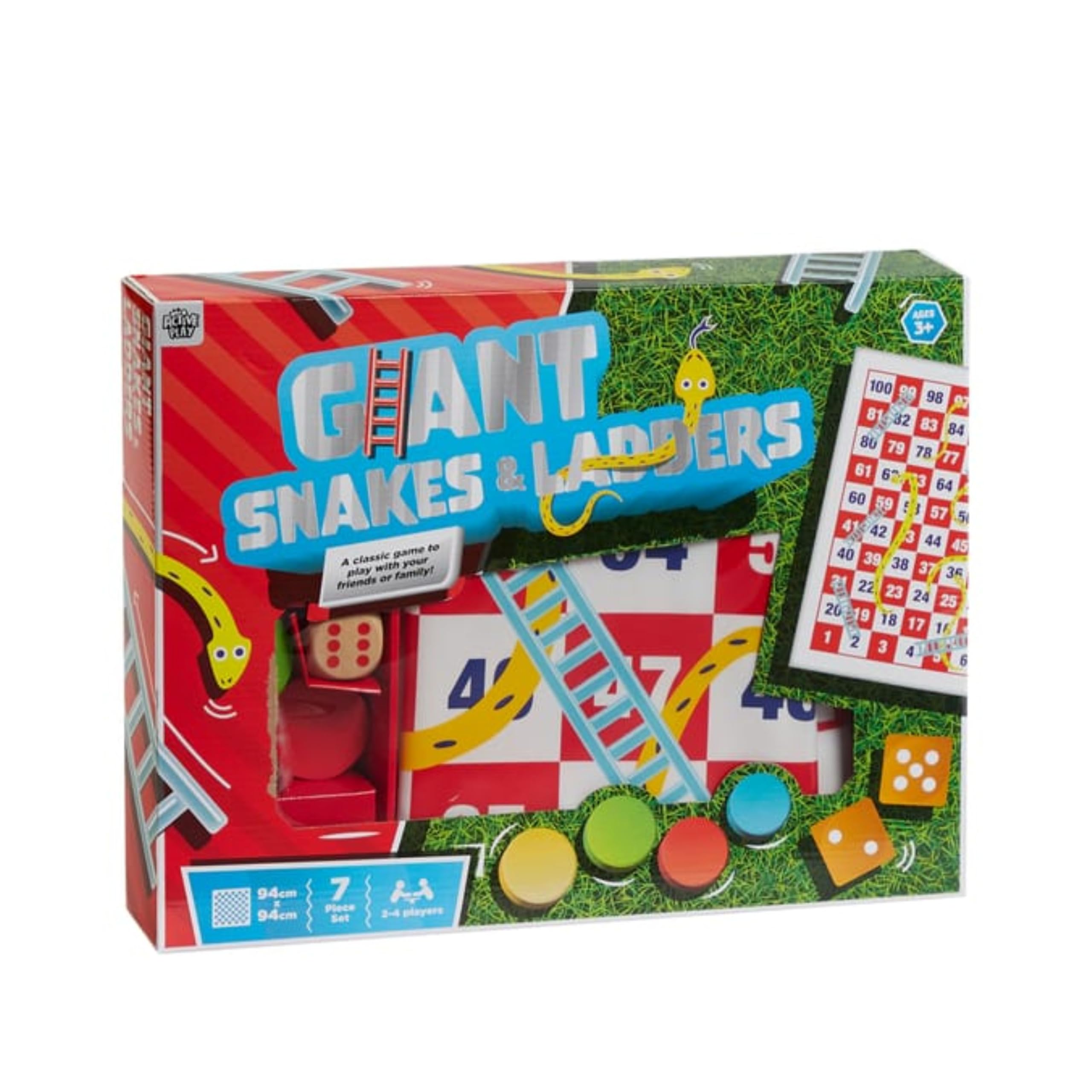 rightclick Giant Snakes and Ladders Game for Kids β 94cm Classic Family Board Games, Fun 2 Player Board Games like Ludo Game Board, Outdoor Park Games for Kids & Adult