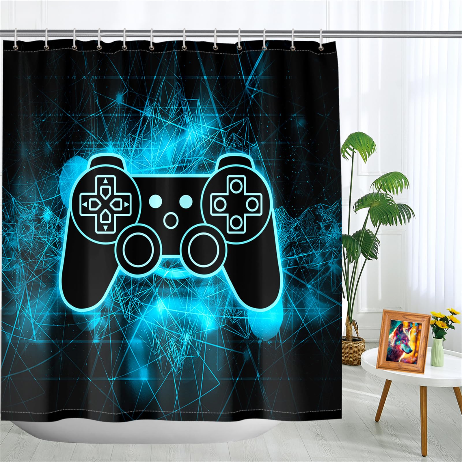 BATATADOCE Video Game Shower Curtain - Gamer Curtain Kid Bathroom Set Gamepad Controller Shower Curtain Set with 12 Hooks for Boys Bathroom Decor,72"