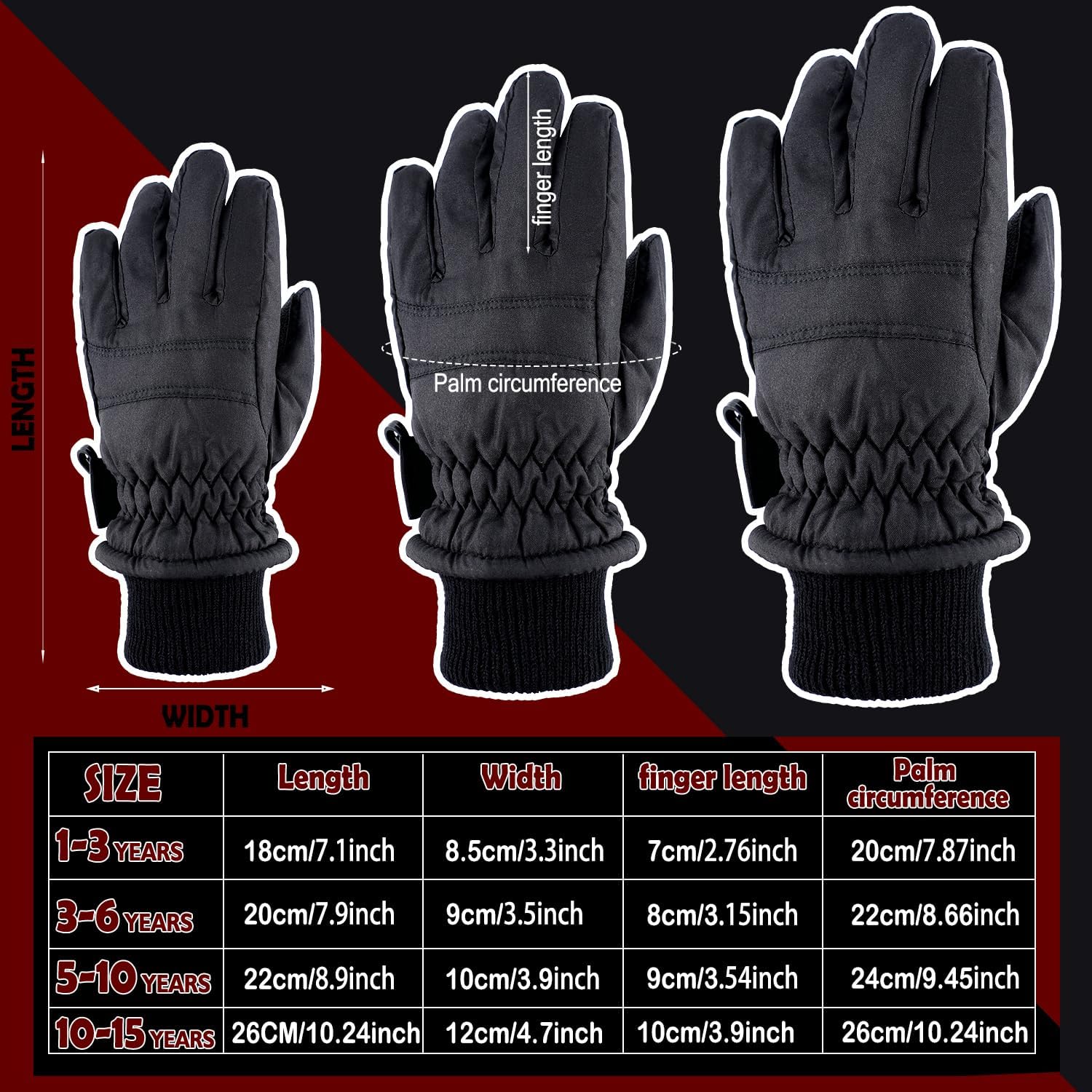 Boao Kids Winter Ski Gloves Waterproof Warm Snow Mittens Full Finger Gloves for Toddlers Infants - Image 3