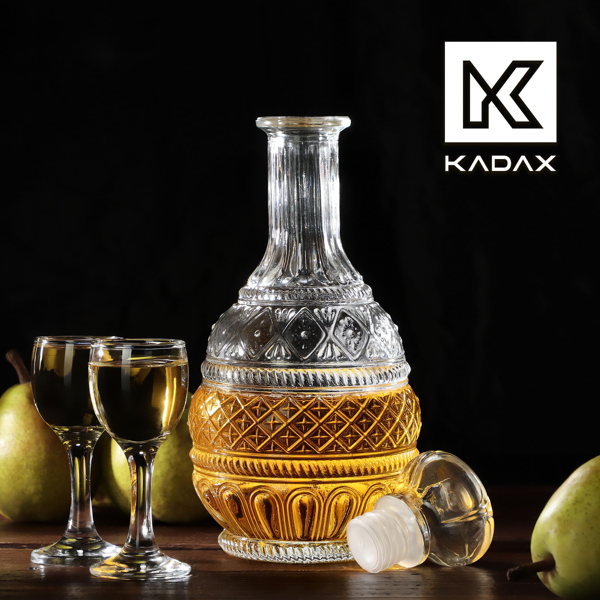 KADAX Lot de 6 Carafe à whisky élégante pour homme - Carafe à vin classique avec design unique - Bouteille de whisky comme cadeau (1 l,)