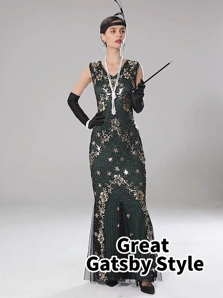 Amazon.com: Women 1920S Gatsby Sequin Mermaid Formal Evening Dress with 20s  Accessories Costume (S, Black Gold) : Clothing, Shoes & Jewelry