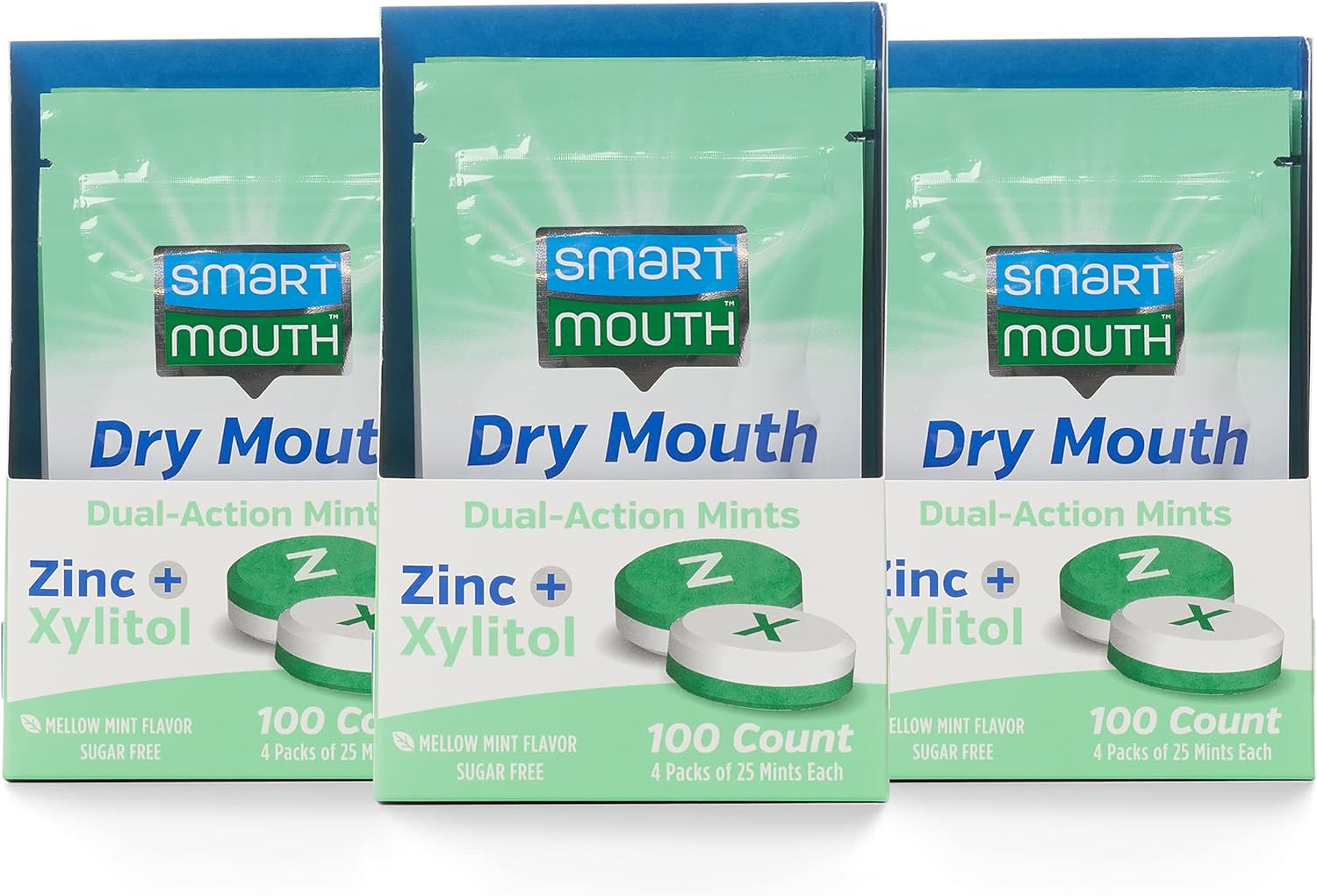 SmartMouth Dry Mouth DualAction Mints with Zinc + Xylitol 100ct 3 PACK Amazon.ca Grocery