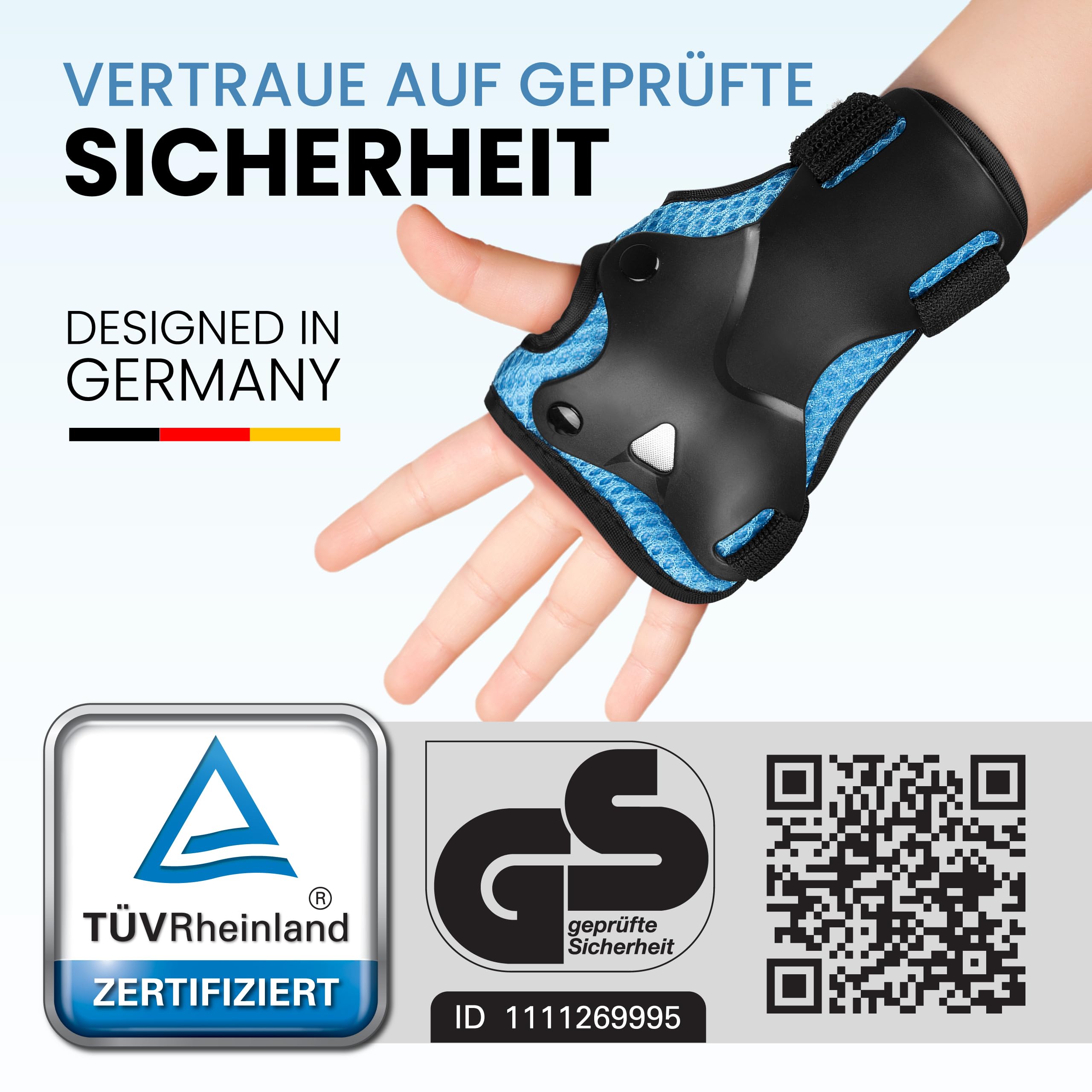 99FLIPS Knieschoner Kinder Set [6er] GS-zertifiziert vom TÜV Rheinland - Ellenbogen und Handschoner für Inliner und Skateboard mit Aufbewahrungsbeutel
