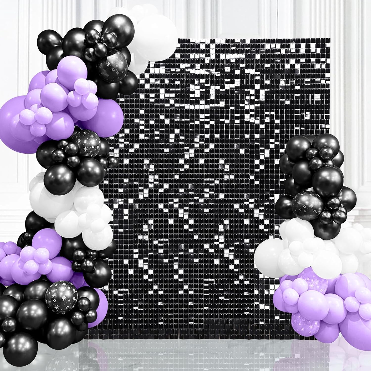 Black Shimmer Wall Photo Backdrop Panels - Glitter Halloween Backdrop 9FTx4FT for Graduation Party Birthday Wedding Anniversary Disco Background Sparkly Decor 9ftx4ft Black