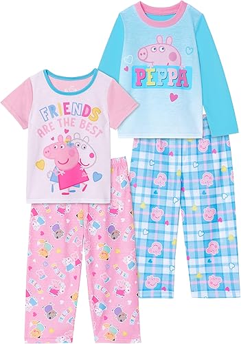 Peppa Pig Girls Pajamas for Toddler Kids  4 Piece Sleepwear Sets for Toddler Boys Pajama Bottoms and Sleep Shirts