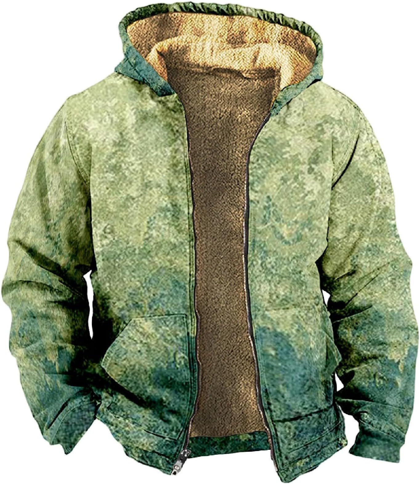 ShusuenMens Fuzzy Sherpa Jacket Long Sleeve Fleece Zip Up Coat Fall Winter Cozy Outerwear Windproof Varsity Coat Plus Size