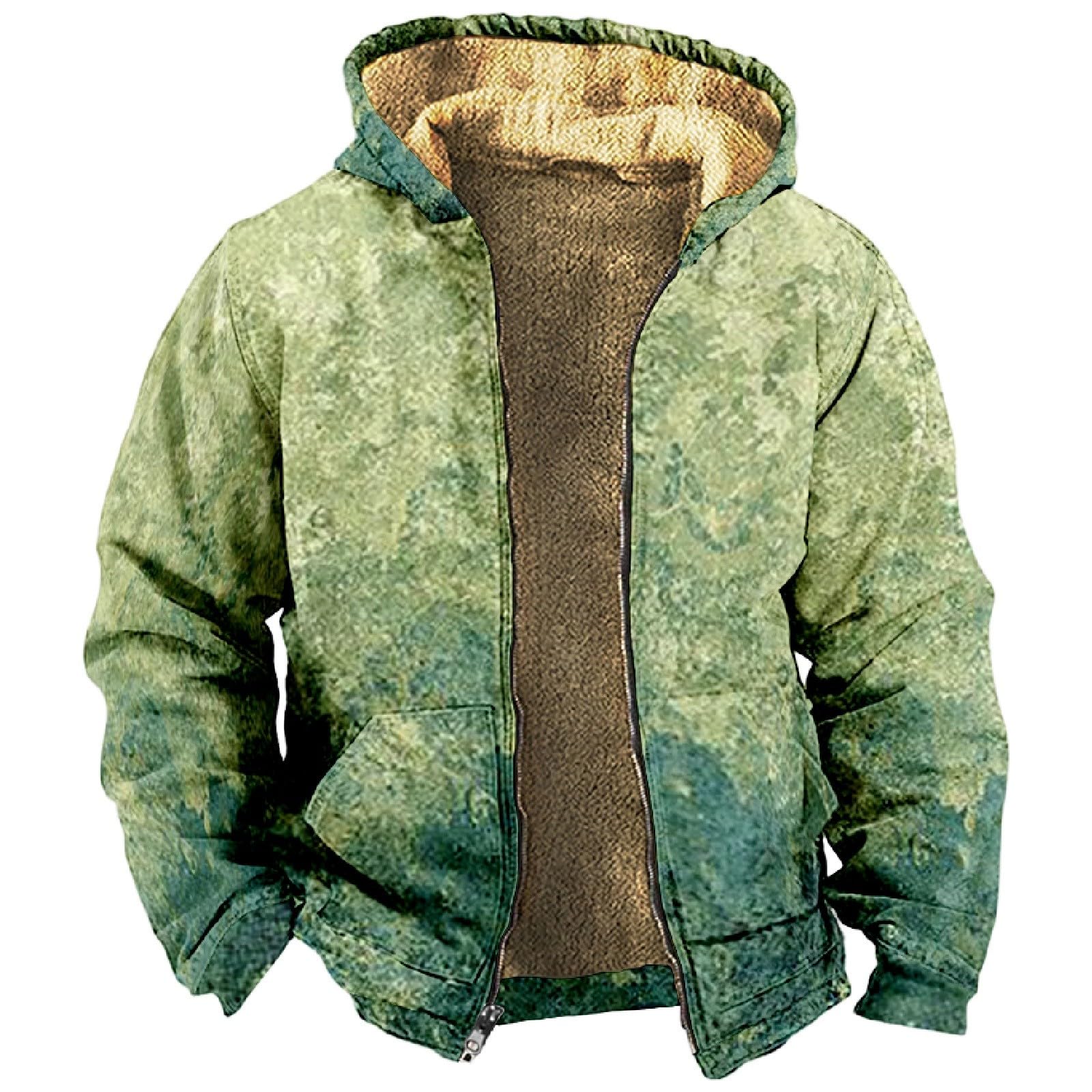 ShusuenMens Fuzzy Sherpa Jacket Long Sleeve Fleece Zip Up Coat Fall Winter Cozy Outerwear Windproof Varsity Coat Plus Size