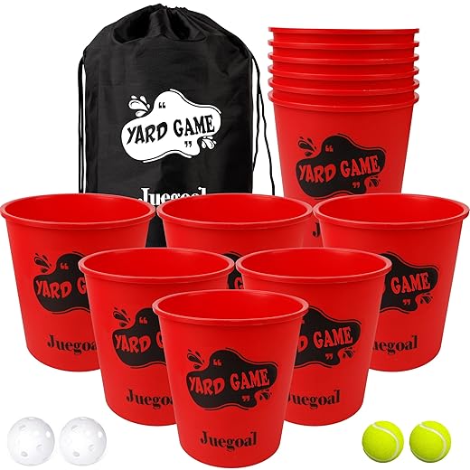 Juegoal Outdoor Giant Yard Pong Game Set with Durable Buckets and Balls, Cup Pong Throwing Game for Beach, Camping, Lawn and Backyard
