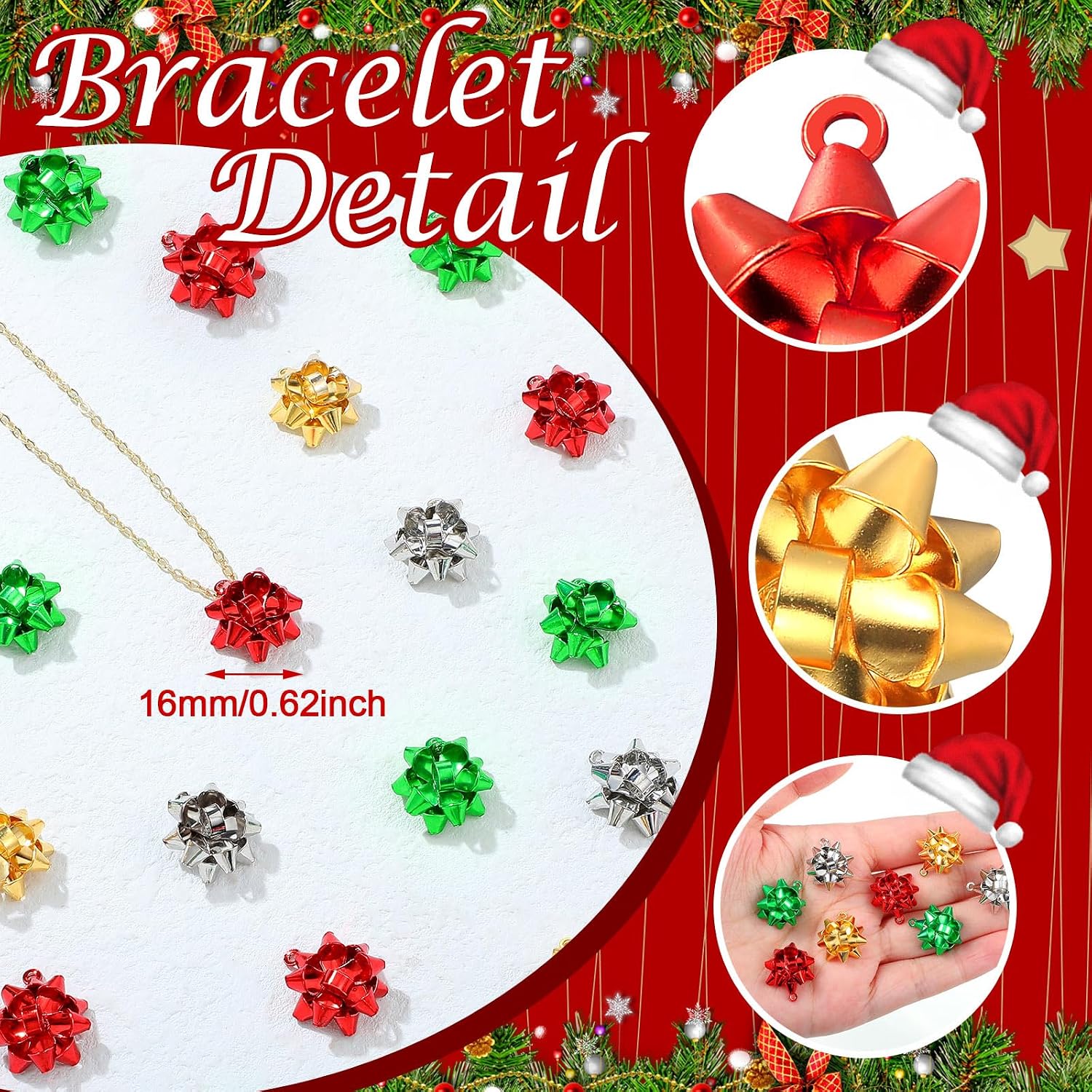 100 Pcs Christmas Charms for Jewelry Making Xmas Gifts Red Green