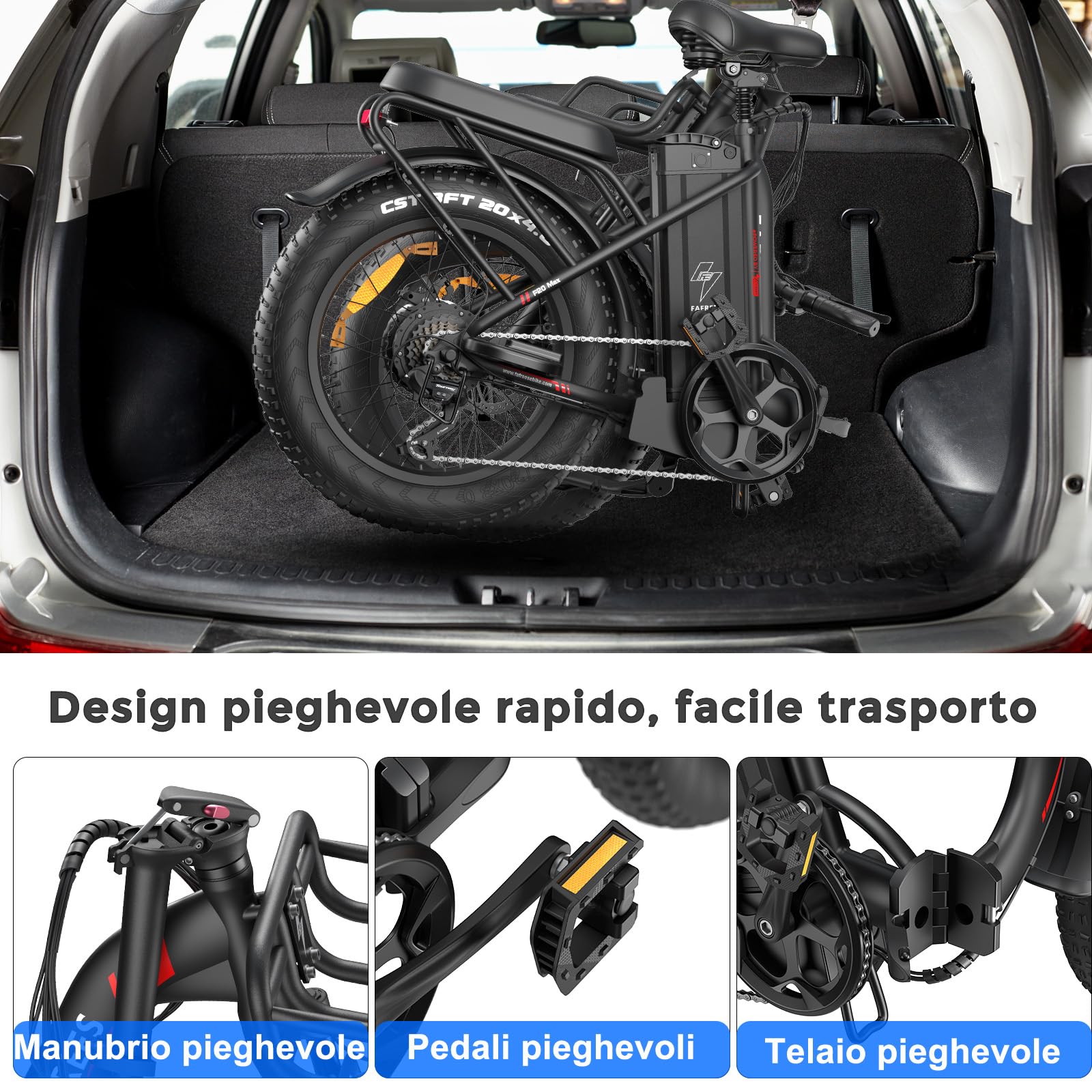 Fafrees Bici Elettrica Pieghevole 48V30Ah Batteria Rimovibile Bicicletta Elettrica 20"×4.0" Fat Tire 7 Velocità EBike Uomo Donna Adulti, Freni a Disco Meccanici