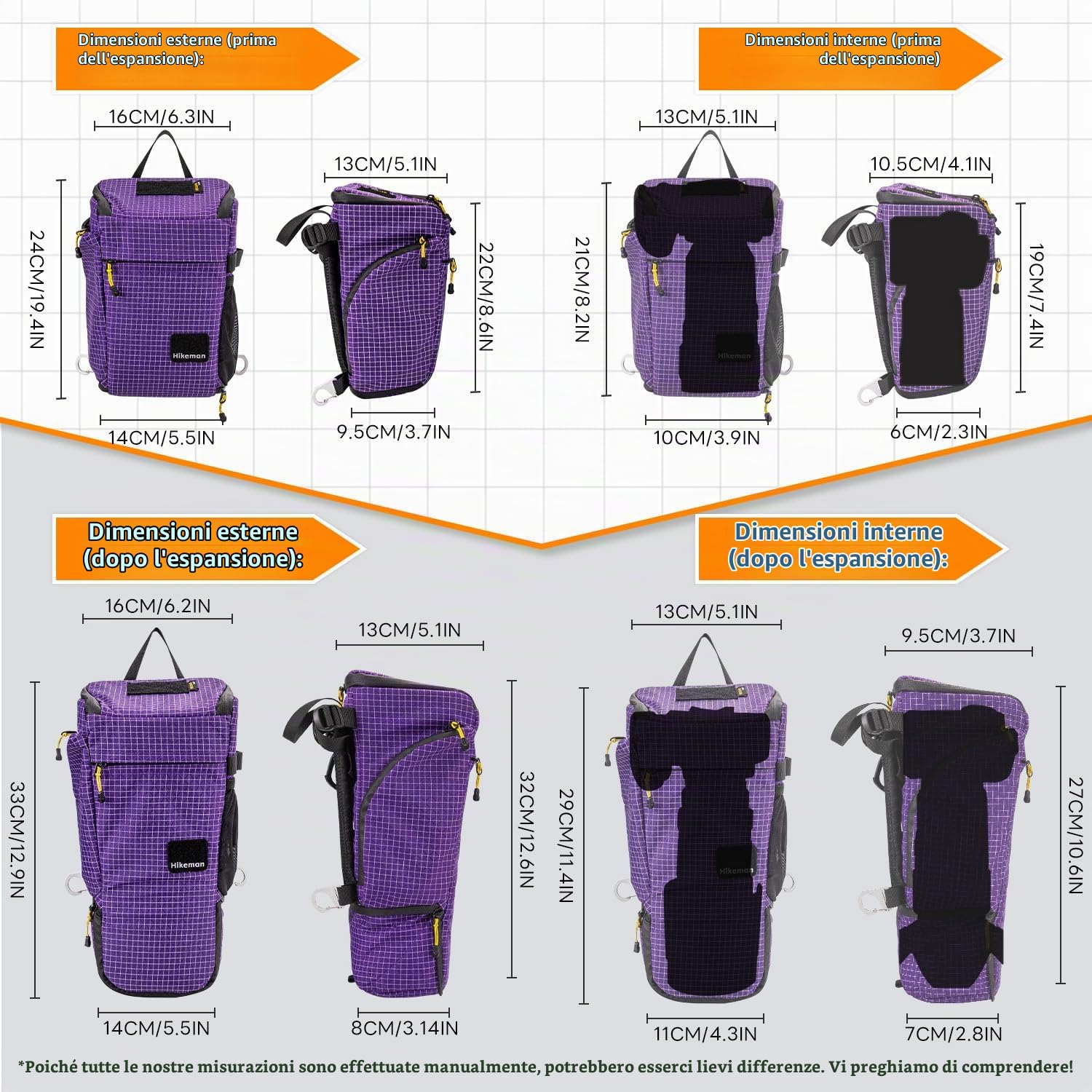 HIKEMAN Borsa a tracolla per fotocamera, impermeabile, antiurto, tracolla staccabile per uso quotidiano, attività all'aperto, viaggi, alpinismo, Nero , 26 * 13 * 16 cm, Per esterni