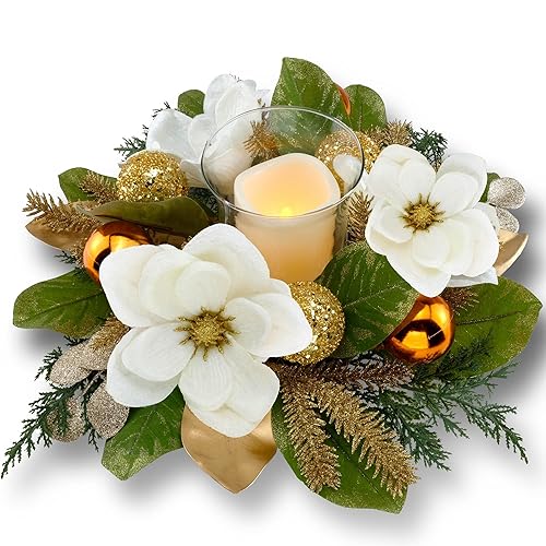 18" Centerpiece with Flameless LED Candle Holder, Design with White