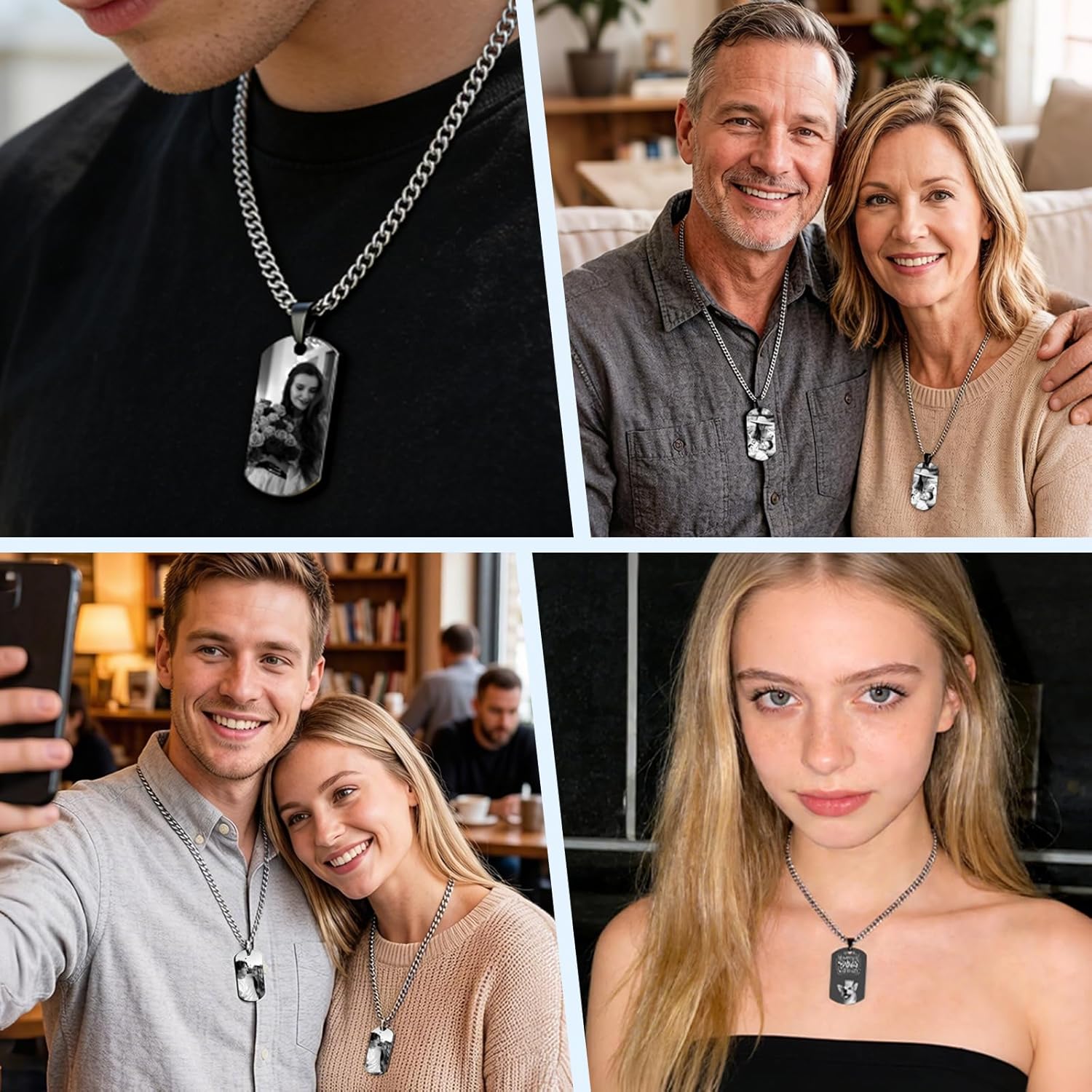 BEXOA Picture Necklace Personalized Photo Custom Dog Tags with Engraved Text Customized Gifts for Him Men Boyfriend Dad - Image 7