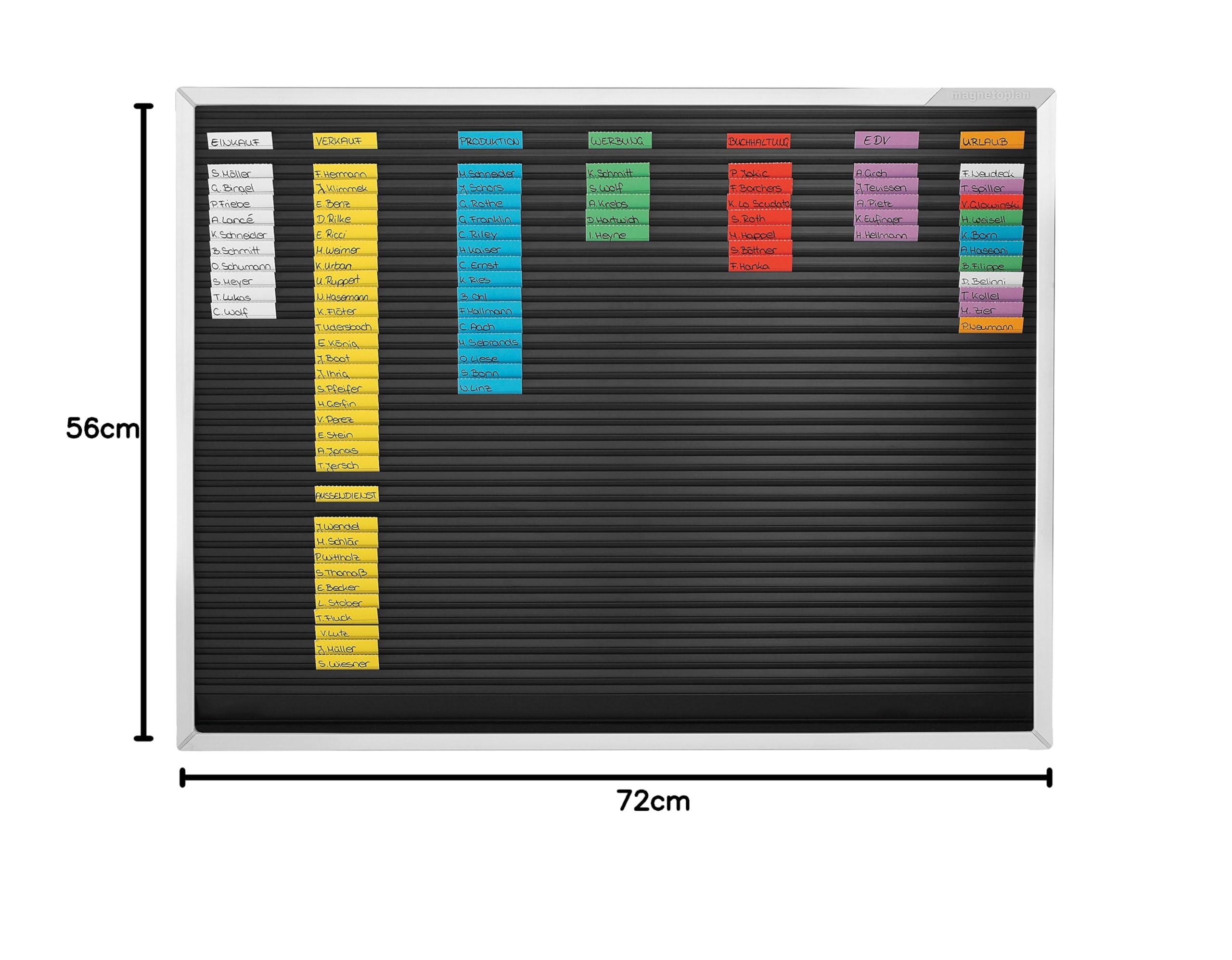 magnetoplan Streifensteckplaner l BxH 660x498 mm l Made in Germany l Planungskapazität: 38 Positionen untereinander l Organisationstafel zur Termin- und Personalplanung l Flexibel & robust