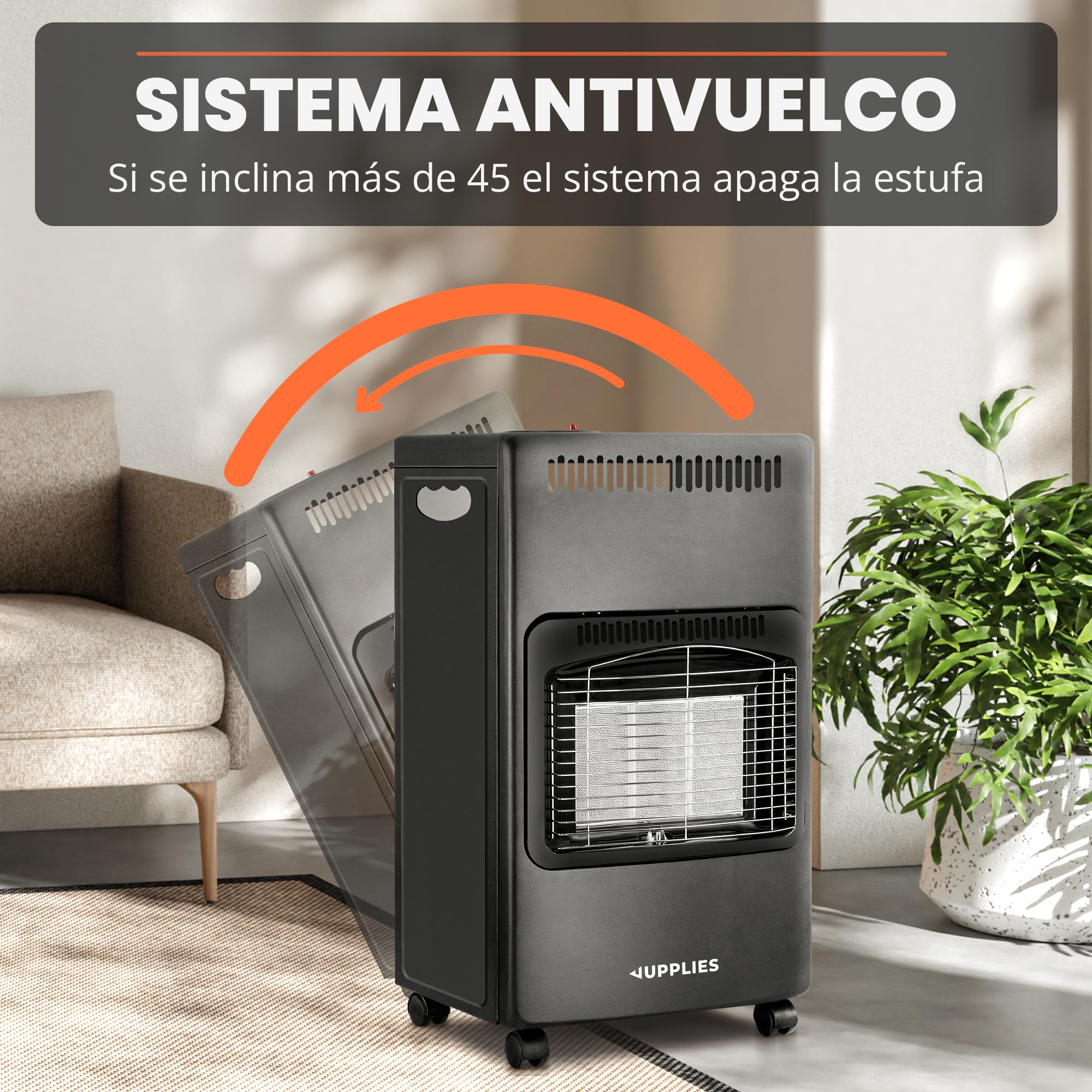 Estufa de Gas Butano Plegable 4200 W - Estufa Cerámica con 3 Niveles de Potencia, Triple Sistema de Seguridad, Sistema anti-vuelco - 20-80m²