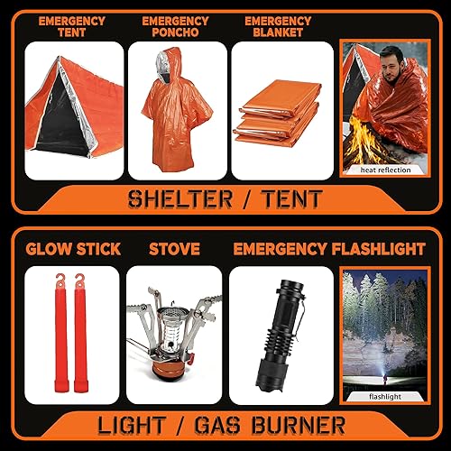 Miniatura 6 de Kit de supervivencia de 48 horas  228 piezas de equipo de supervivencia y suministros, mochila de emergencia de 45 L, primeros auxilios, filtro de