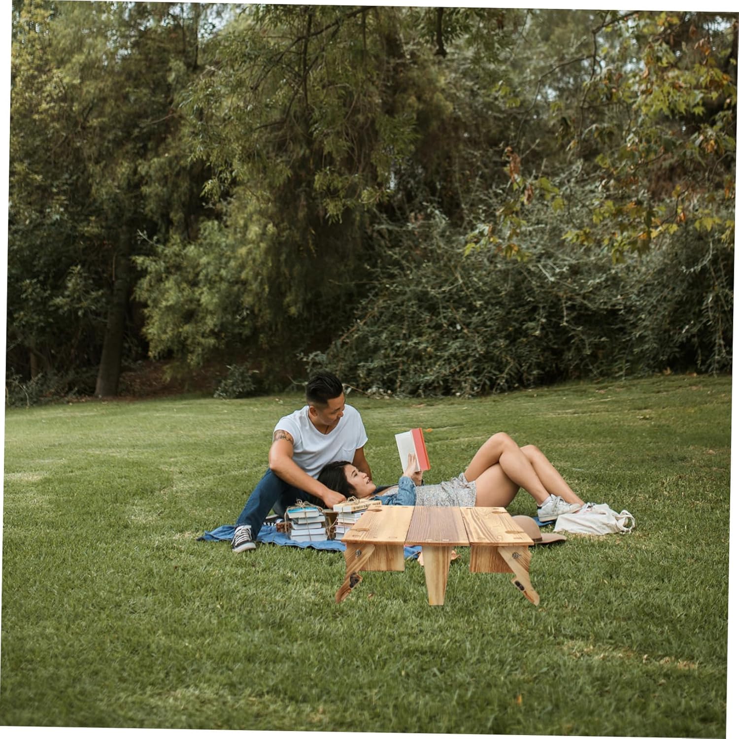 YARNOW Folding Picnic Table Storage Basket Versatile Wooden Design for Outdoor Picnics Camping and Wine Festivals Easy to Convert Stable Odor