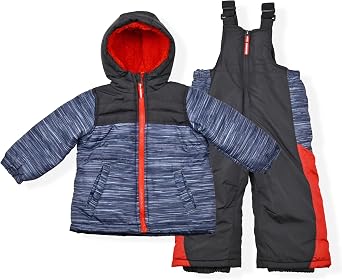 Boys Bib Snow Pants and Ski Jacket Water-resistant Snowsuit for Kids Winter Hooded Jacket