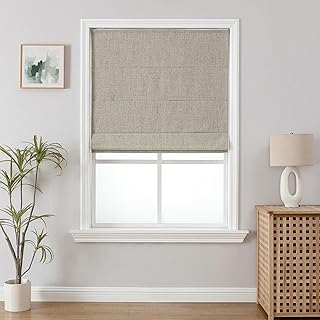 Joydeco Cordless Roman Shades, Linen Fabric Window Blinds, Thermal Insul...