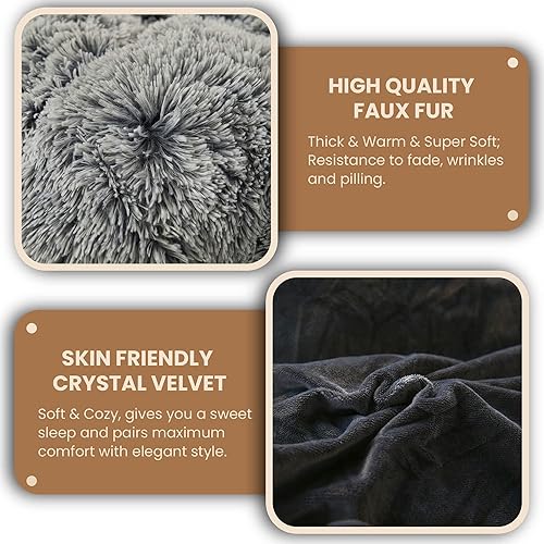 Miniatura 5 de Juego de funda de edredón de lujo de piel sintética ultrasuave, juego de edredón de 3 piezas (1 funda de edredón + 2 fundas de almohada), cierre de