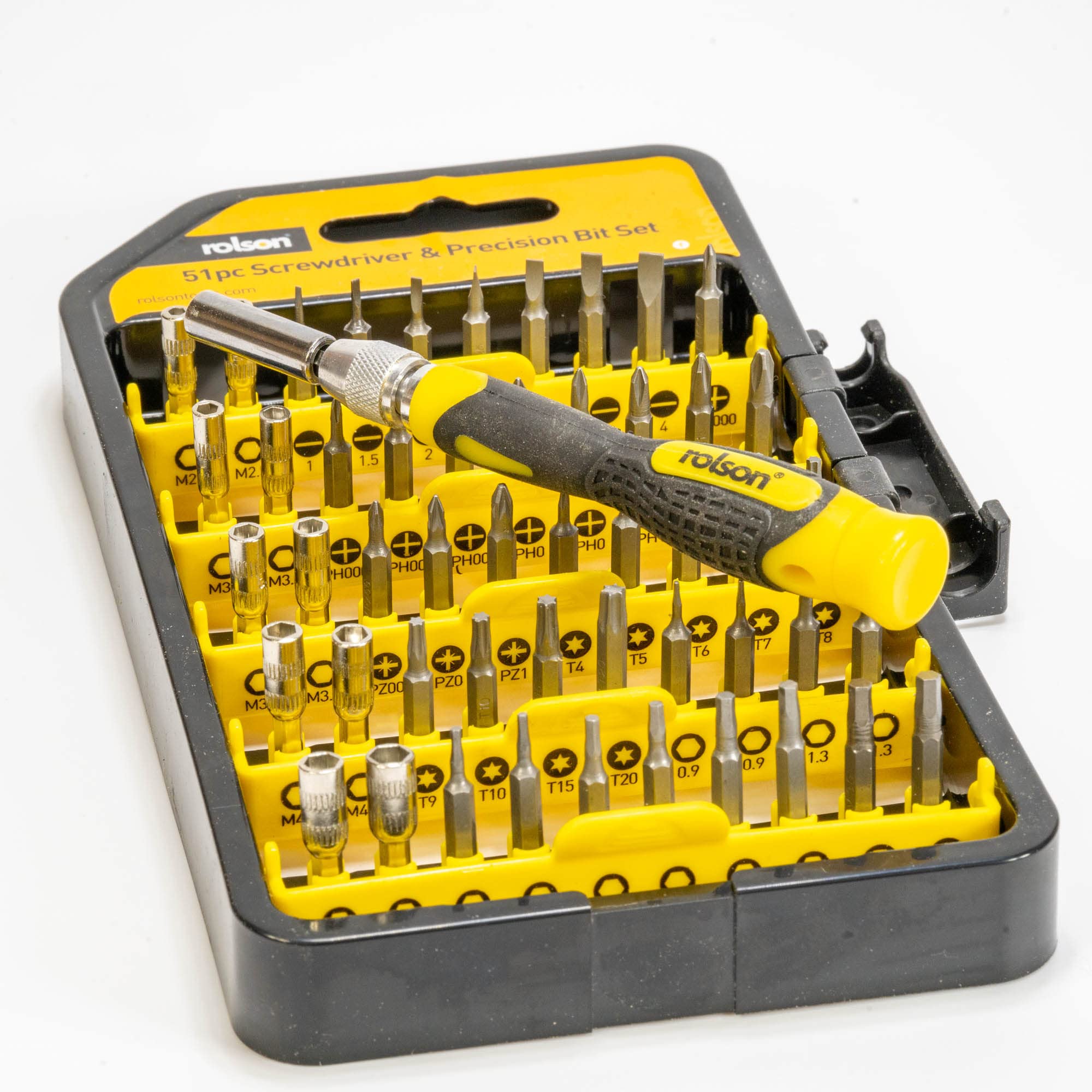 Rolson Ratchet Screwdriver 28232 With Flexi Head And Spare Bits 28232