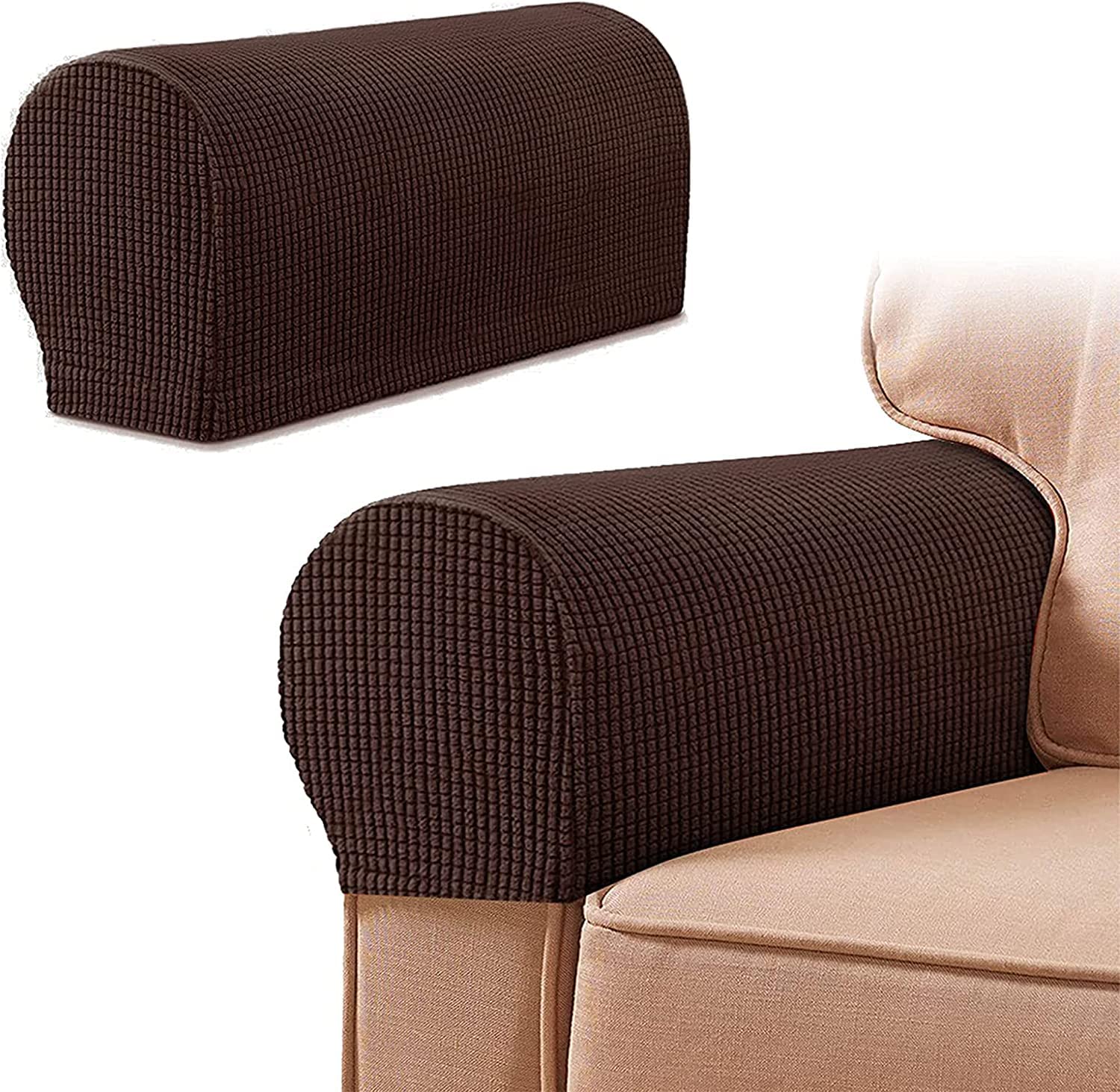 Armlehne Stuhlhussen Armlehnenbezüge Weiches Spandex Polyester Armkappen Rutschfester Möbelschutz Stretch Armlehne Bezug für Stuhl Sofa Couch, 2er Set, Braun (Farbe: Kaffee, Größe: 4 Stück)
