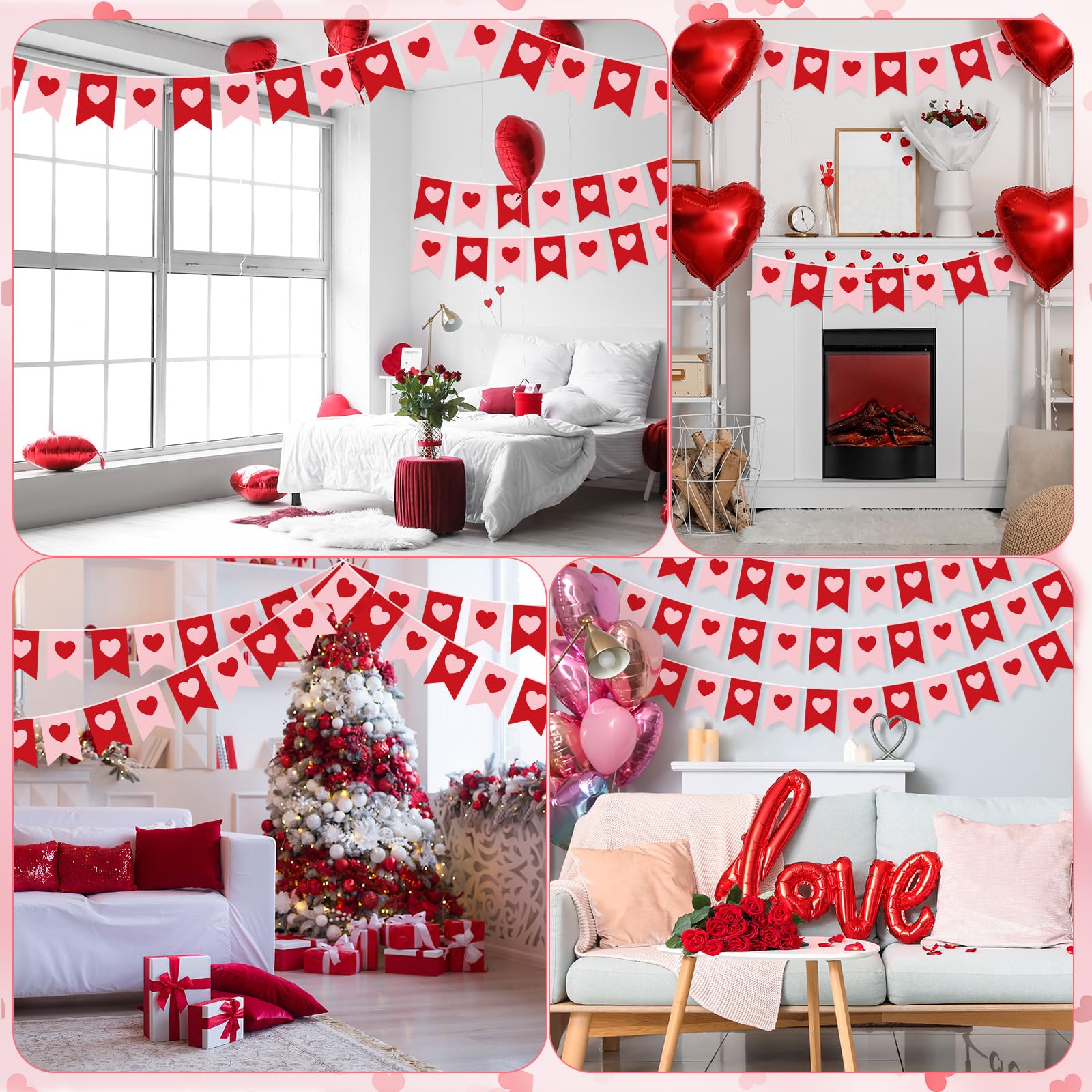 Hestya 5 pz 12,4 m rosa rosso cuore banner decorazioni San Valentino cuore rosa ghirlanda banner San Valentino bandierine banner matrimonio fidanzamento foto puntello cuori appeso ornamento San